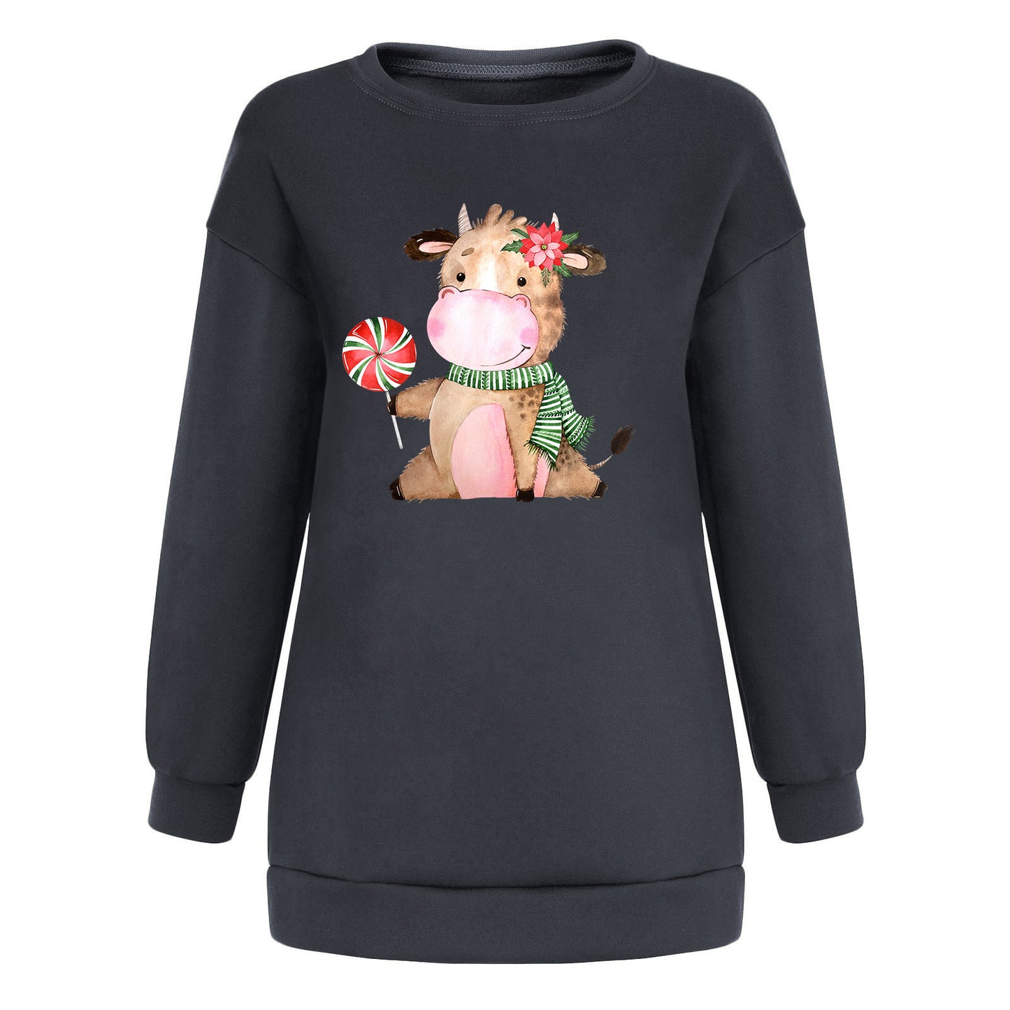 Cow print flower shoulder sweatshirt
