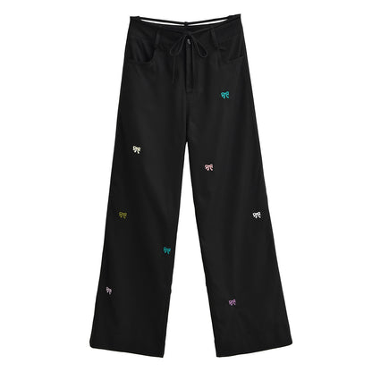 Butterfly embroidery workwear wide leg pants