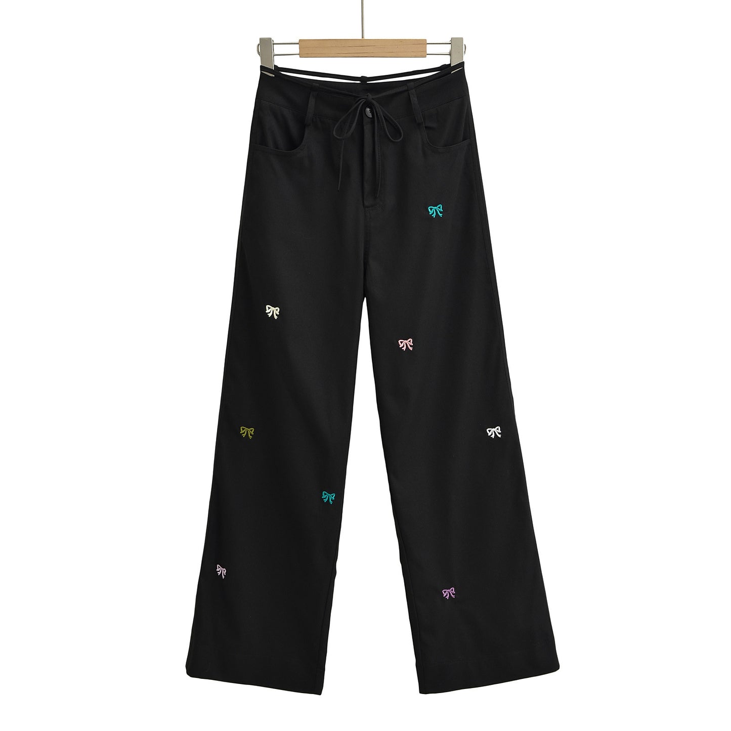 Butterfly embroidery workwear wide leg pants