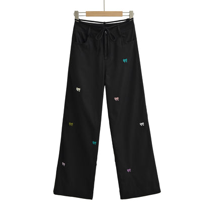 Butterfly embroidery workwear wide leg pants