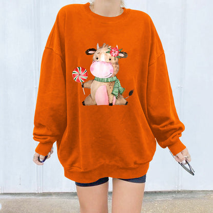 Cow print flower shoulder sweatshirt