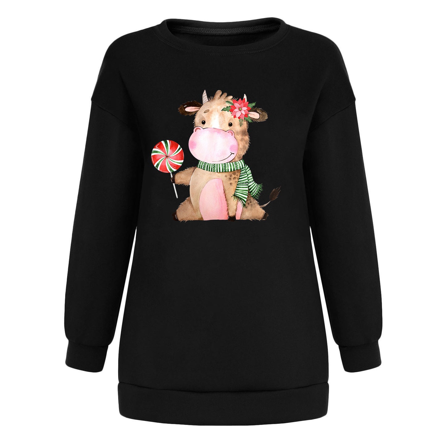Cow print flower shoulder sweatshirt