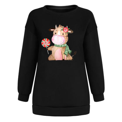 Cow print flower shoulder sweatshirt