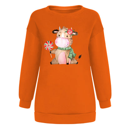 Cow print flower shoulder sweatshirt