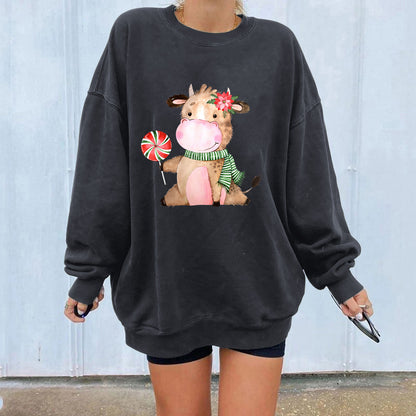Cow print flower shoulder sweatshirt