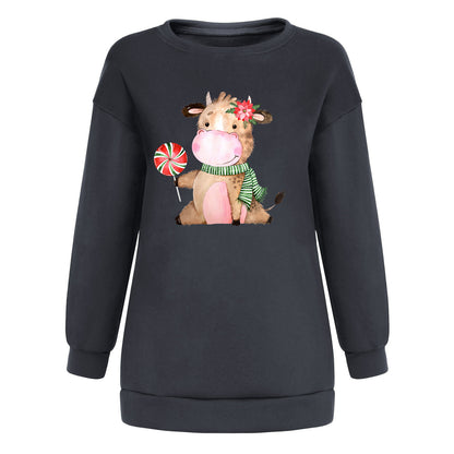 Cow print flower shoulder sweatshirt