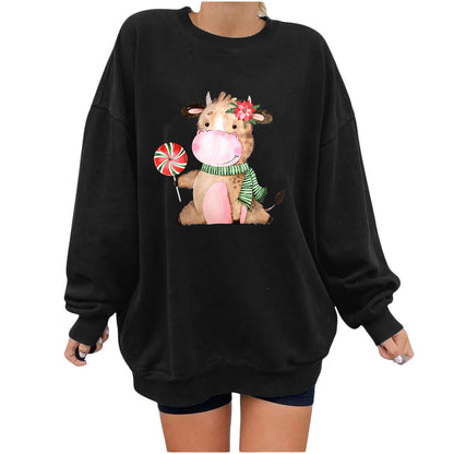 Cow print flower shoulder sweatshirt