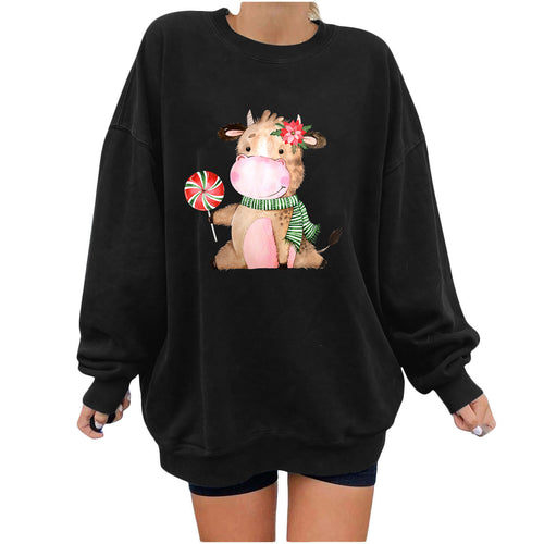 Cow print flower shoulder sweatshirt