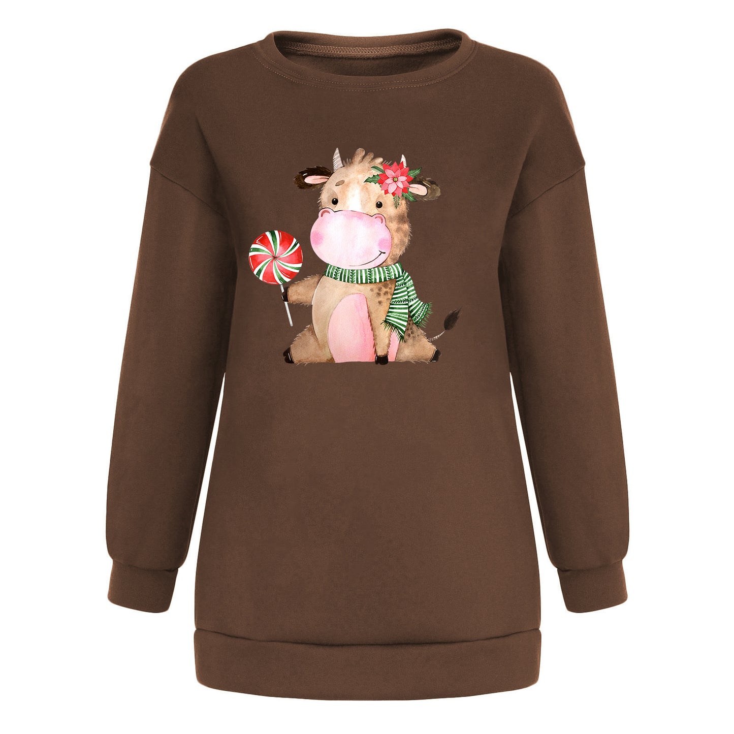 Cow print flower shoulder sweatshirt