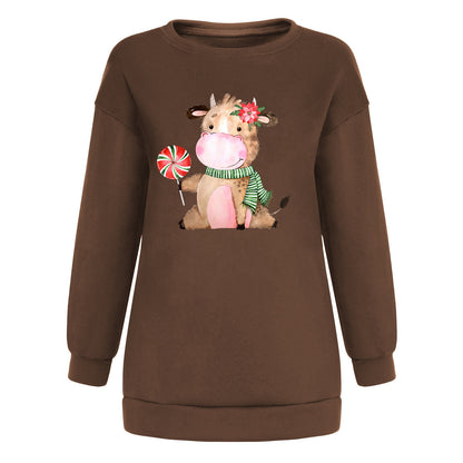 Cow print flower shoulder sweatshirt