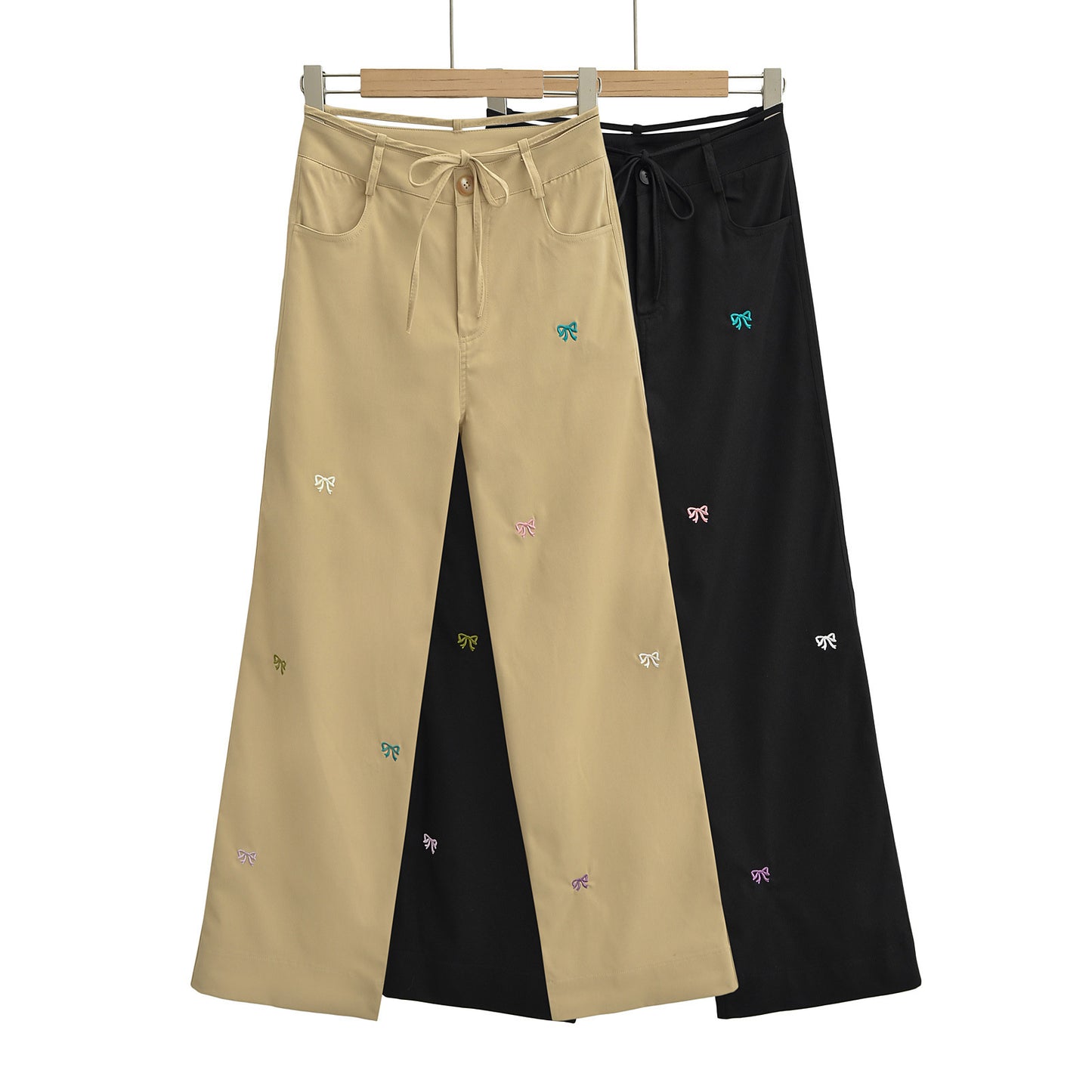 Butterfly embroidery workwear wide leg pants